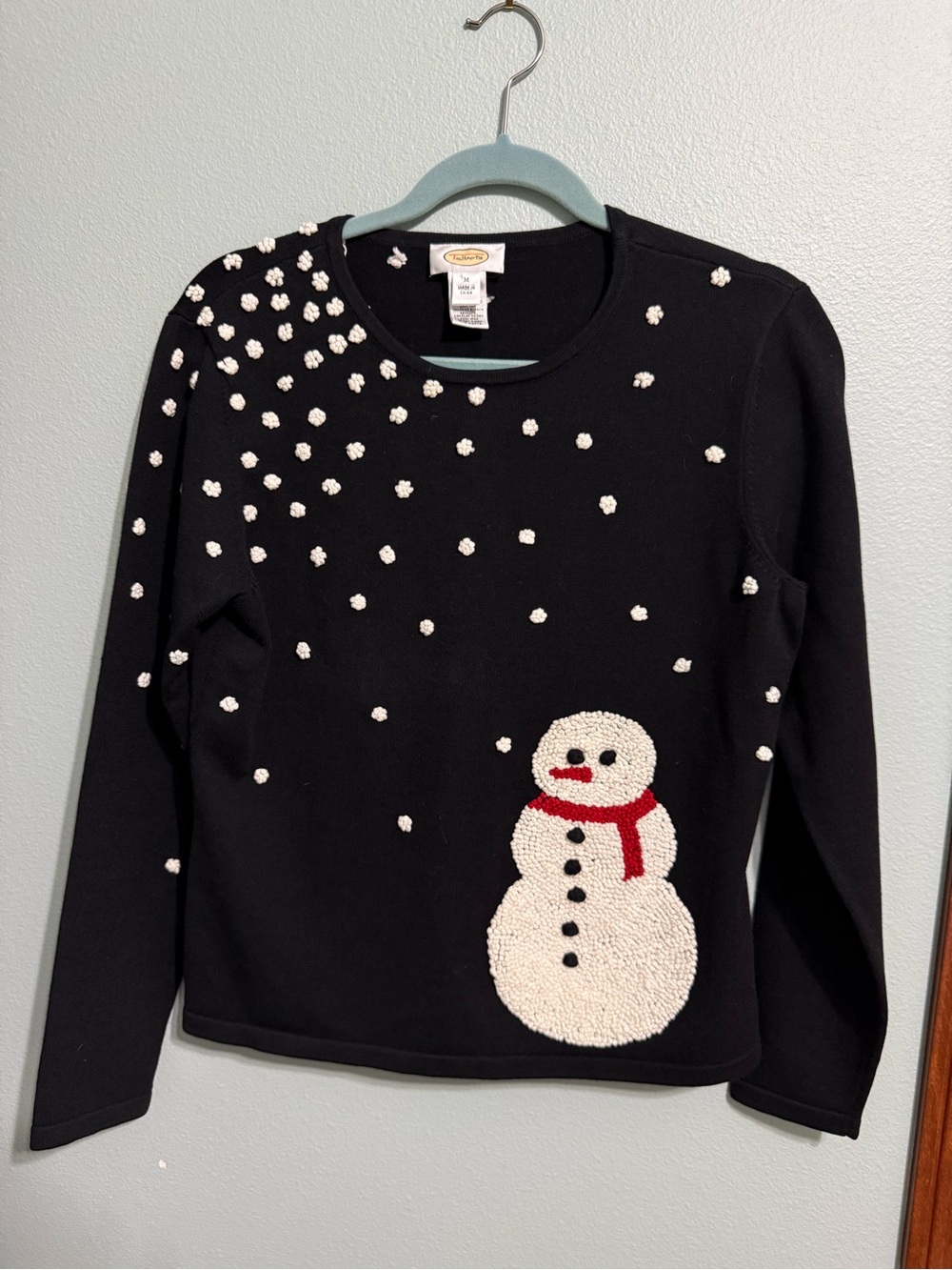 Vintage Talbots Snowman Knit Sweater - 3D Popcorn Snowflake Holiday Novelty